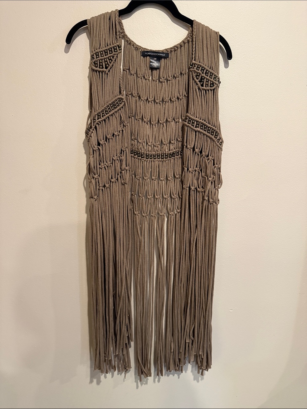 Foreign Exchange Macramé Fringe Vest - Taupe